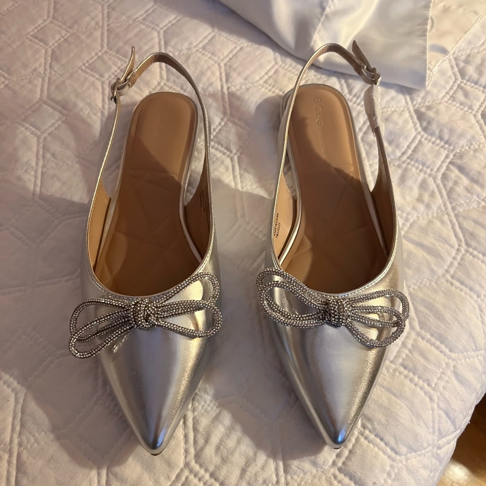 Bcbgeneration Silver Slingback Flats - image 1